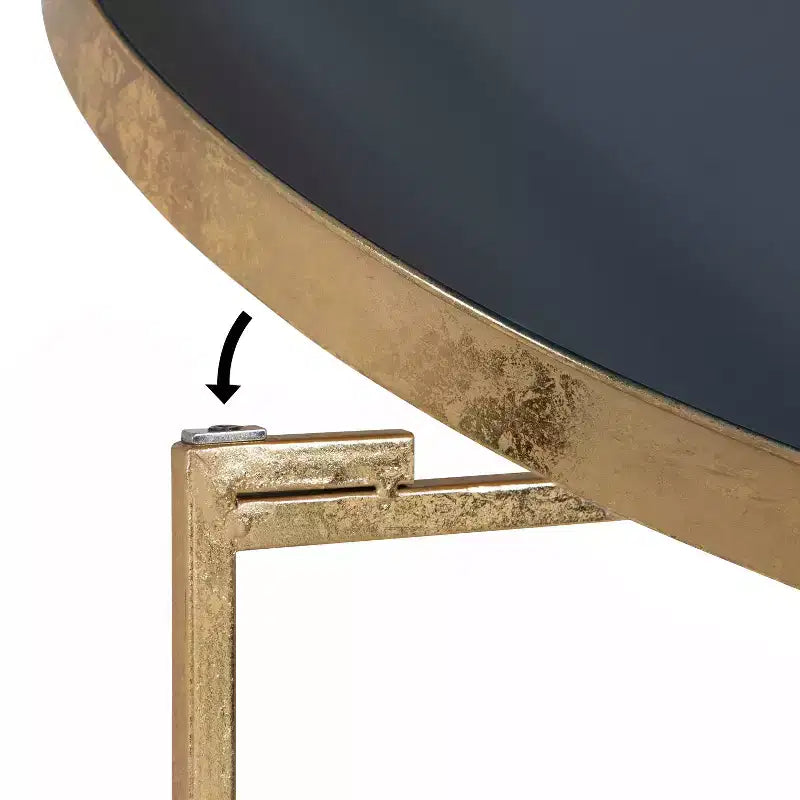 Tavolino rotondo in metallo 71,75 cm, finitura bicolore blu navy e oro
