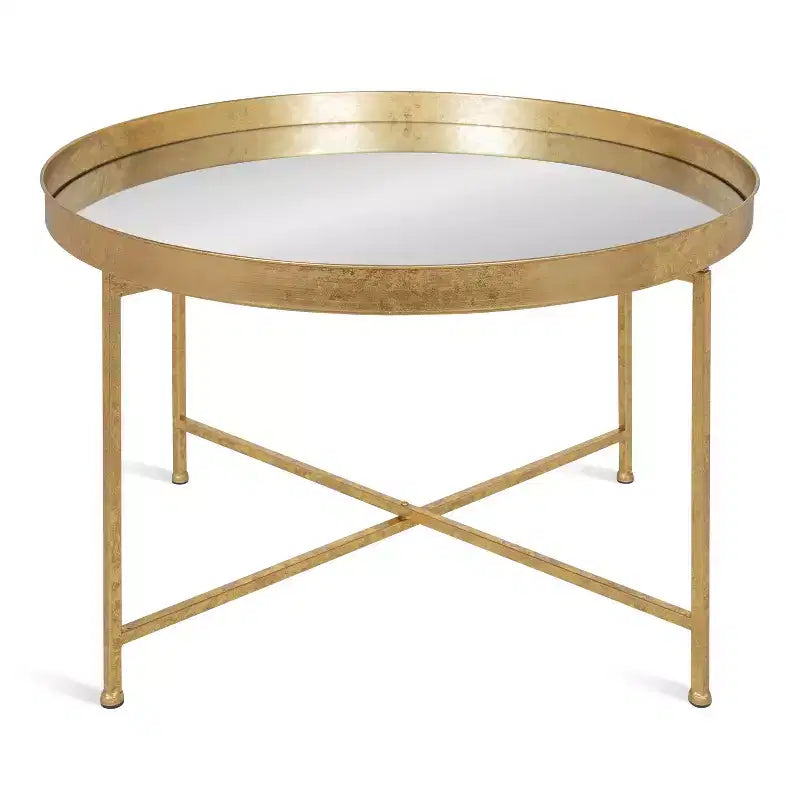 Tavolino da caffè rotondo in metallo 28,25", finitura bicolore oro, costruzione 100% ferro