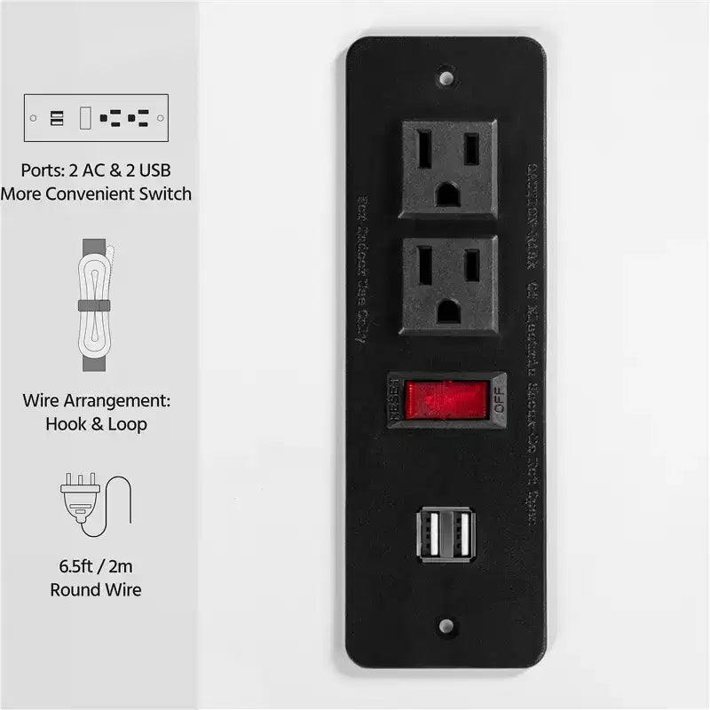 Consolle in legno a 3 ripiani con presa di corrente integrata, 2 ripiani portaoggetti