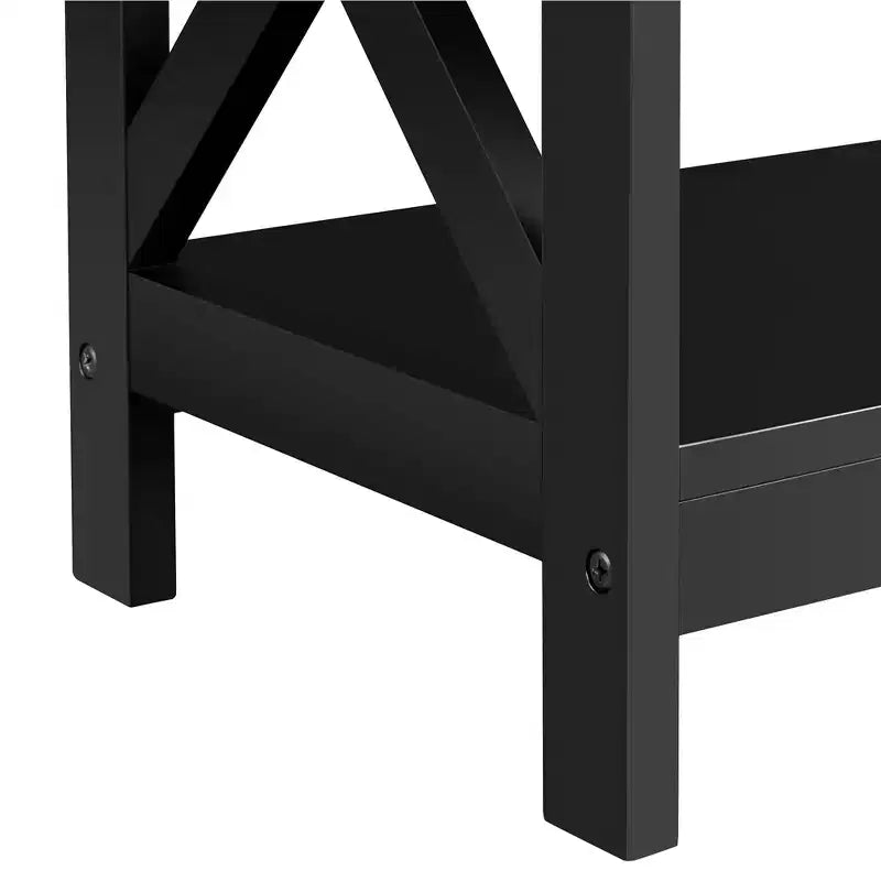 Consolle in legno a 3 ripiani con presa di corrente integrata, 2 ripiani portaoggetti