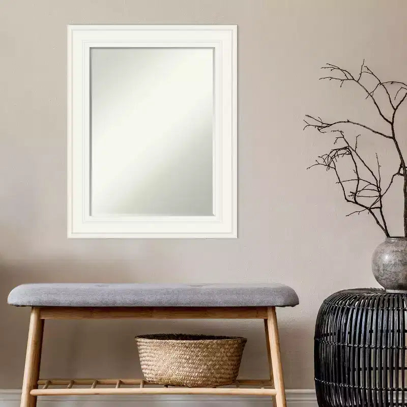 Specchio da parete per bagno Petite Bevel, cornice nera con bordi interni ed esterni rialzati
