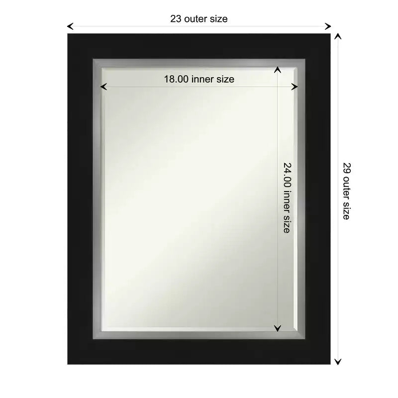 Specchio da bagno Petite Bevel da parete, cornice piatta nera opaca con bordo argento