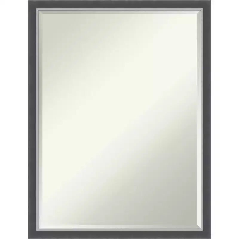 Specchio da bagno Petite Bevel da parete, cornice piatta nera opaca con bordo argento