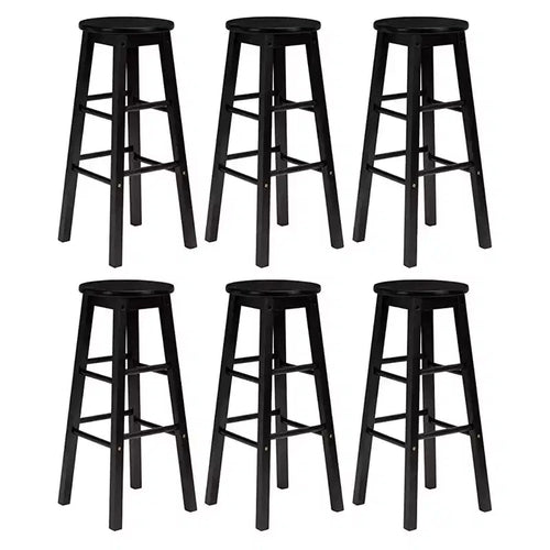 PJ Wood Classic Round Seat 24 Inch Kitchen and Counter Stools, Black (6 Pack)