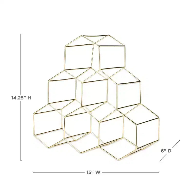 Portabottiglie a nido d'ape dorato, contiene 6 bottiglie, espositore da tavolo 6"x15"x14.25"