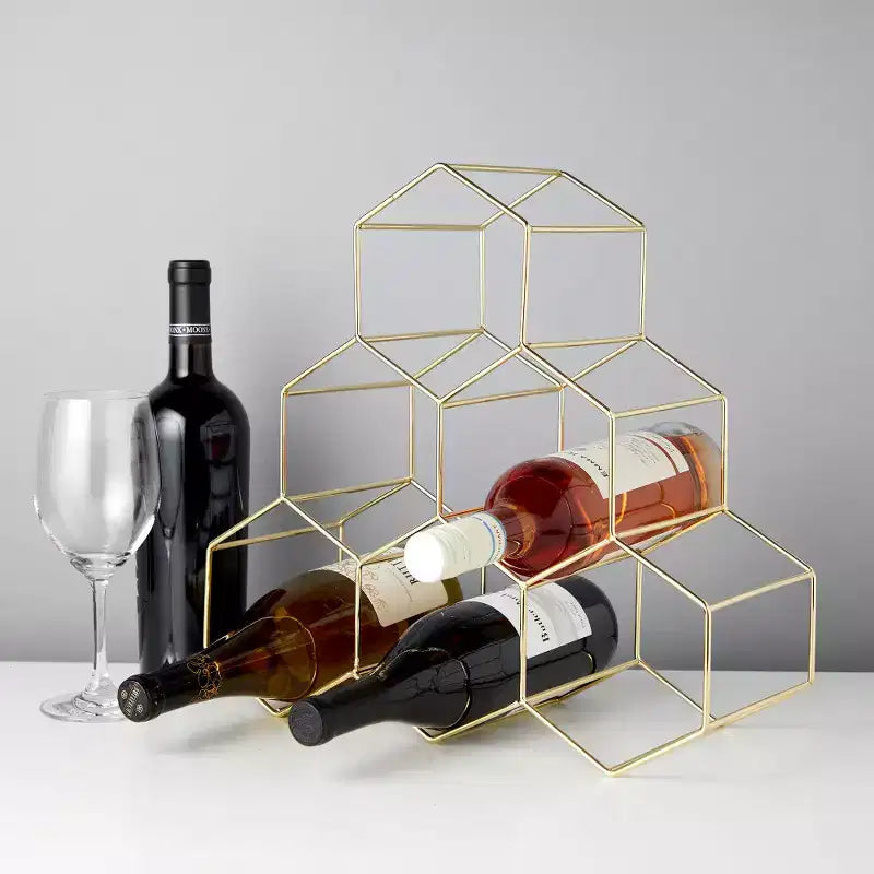 Portabottiglie a nido d'ape dorato, contiene 6 bottiglie, espositore da tavolo 6"x15"x14.25"