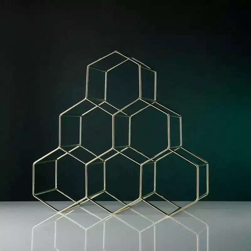 Portabottiglie a nido d'ape dorato, contiene 6 bottiglie, espositore da tavolo 6"x15"x14.25"