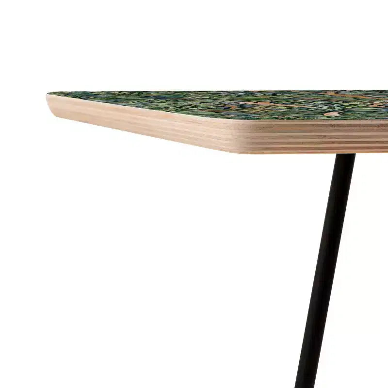 Tavolino quadrato con stampa d'arte Alberi Fauvisti, struttura in acciaio da 19" con piano in composito di legno