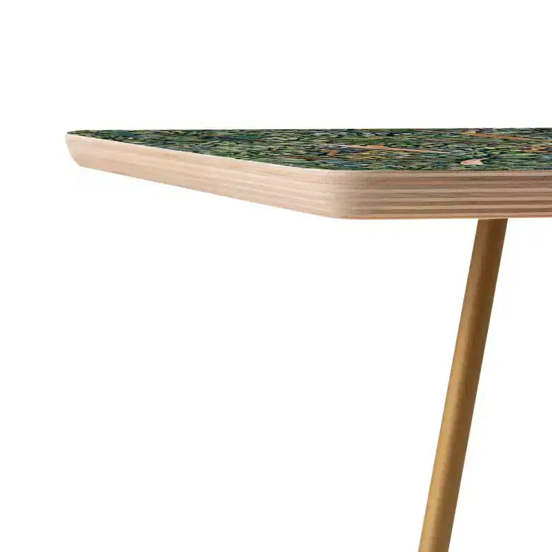 Tavolino quadrato con stampa d'arte Alberi Fauvisti, struttura in acciaio da 19" con piano in composito di legno