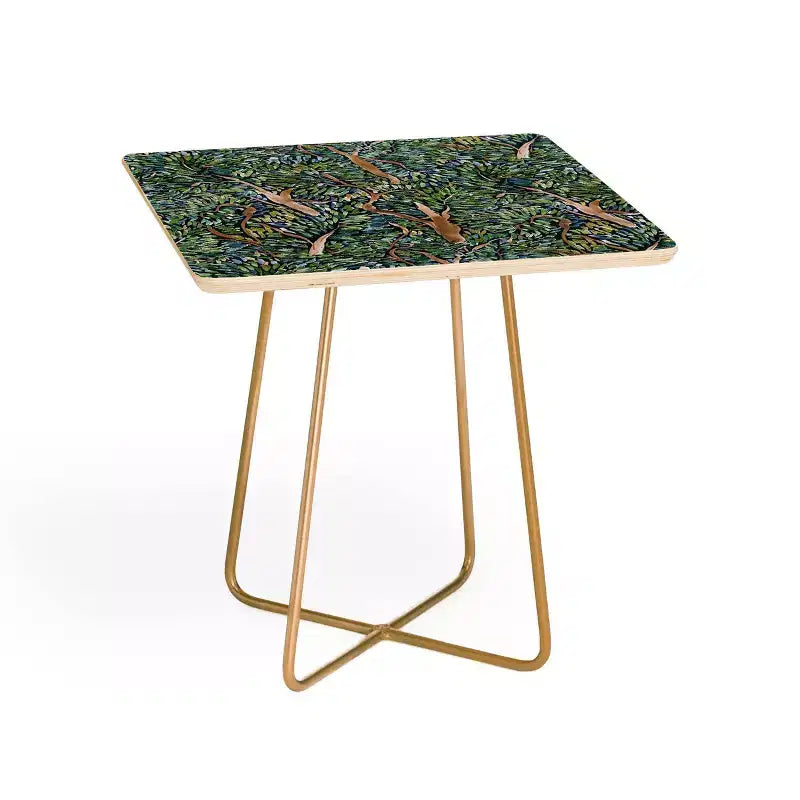 Tavolino quadrato con stampa d'arte Alberi Fauvisti, struttura in acciaio da 19" con piano in composito di legno